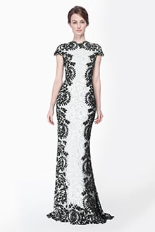 Contrast Lace Cap Sleeve Gown in Black / Ivory