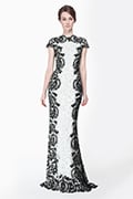 Contrast Lace Cap Sleeve Gown in Black / Ivory