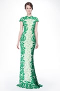 Contrast Lace Cap Sleeve Gown in Green Leaf / Ivory