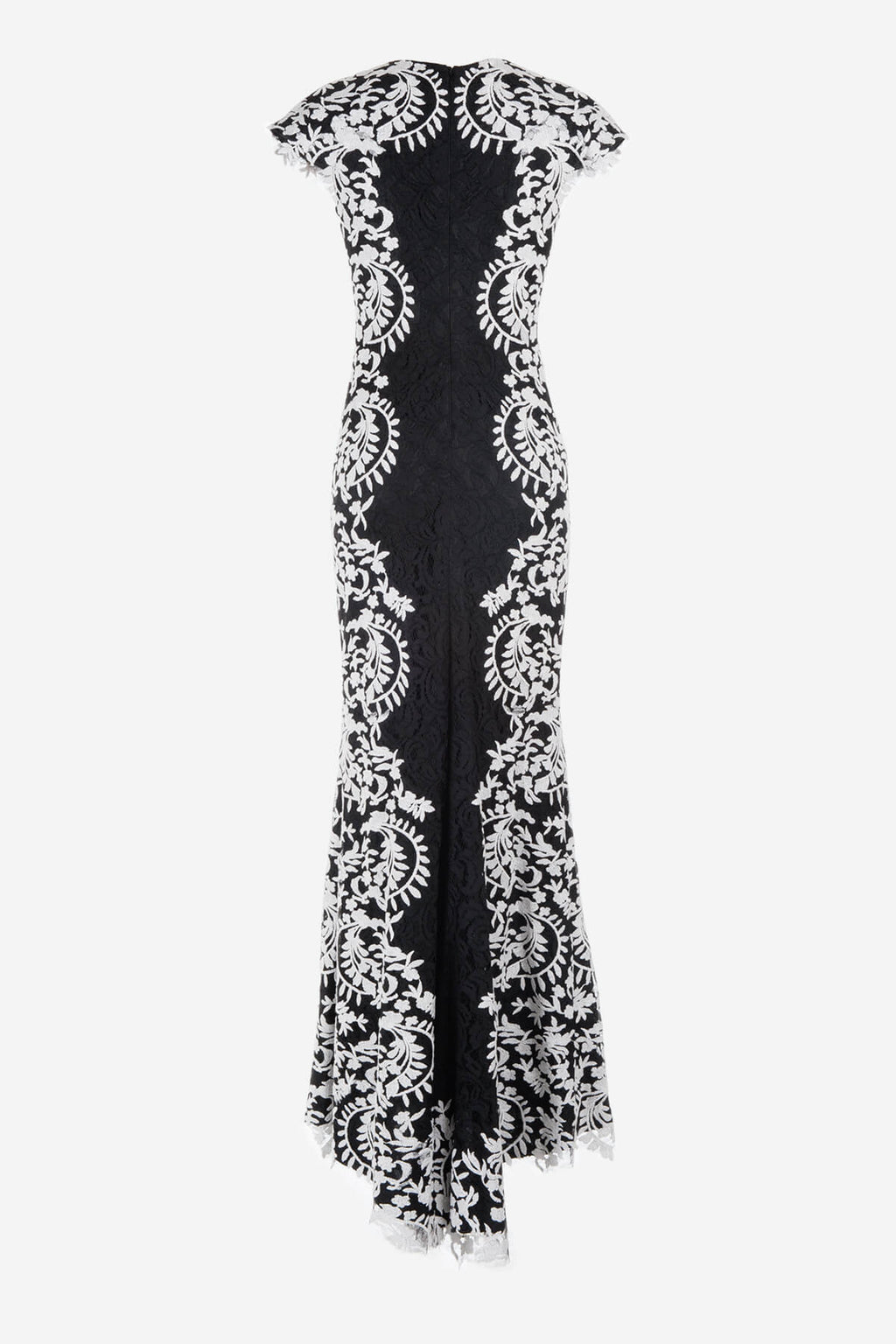 Contrast Lace Cap Sleeve Gown in Ivory / Black