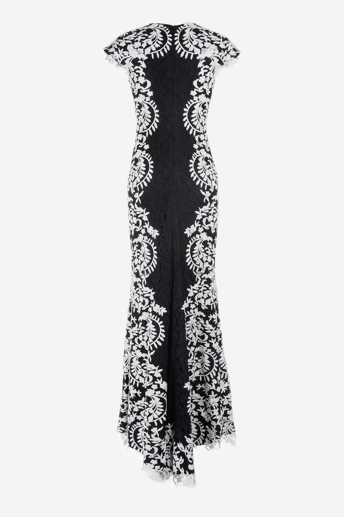 Contrast Lace Cap Sleeve Gown in Ivory / Black