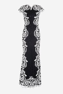 Contrast Lace Cap Sleeve Gown in Ivory / Black