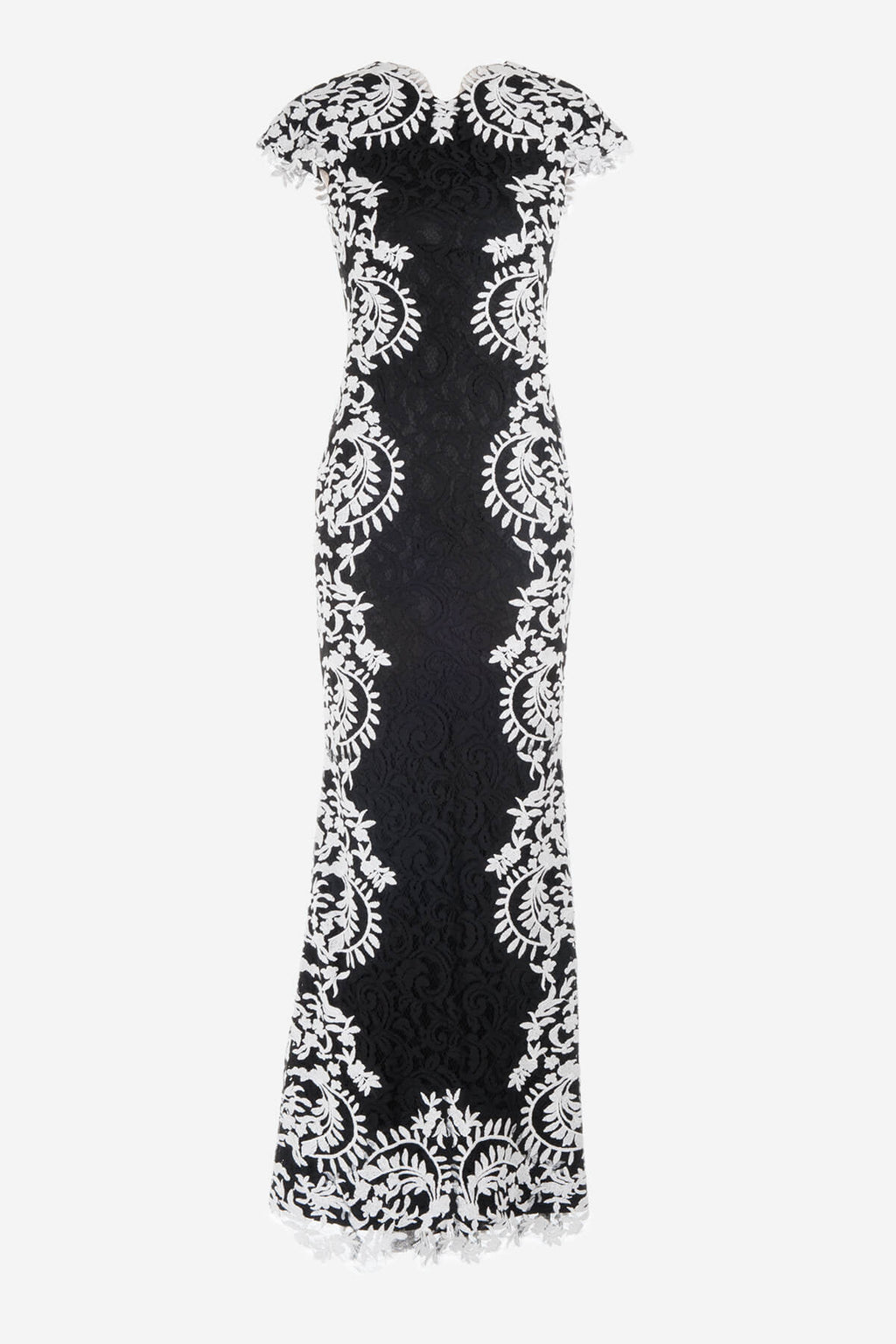 Contrast Lace Cap Sleeve Gown in Ivory / Black