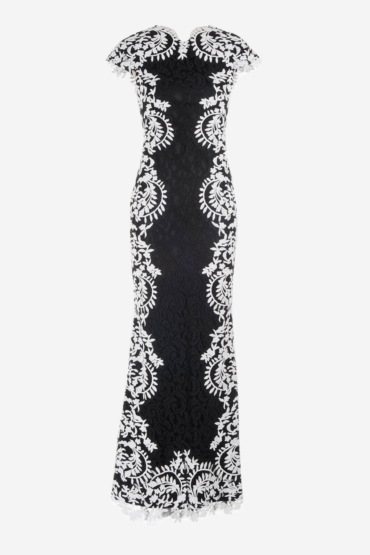 Contrast Lace Cap Sleeve Gown in Ivory / Black