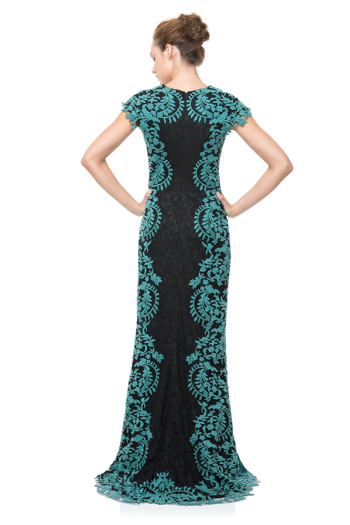 Contrast Embroidered Lace Panel Gown