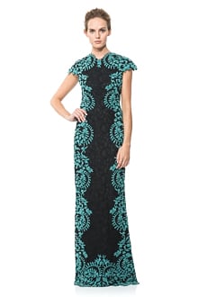 Contrast Embroidered Lace Panel Gown