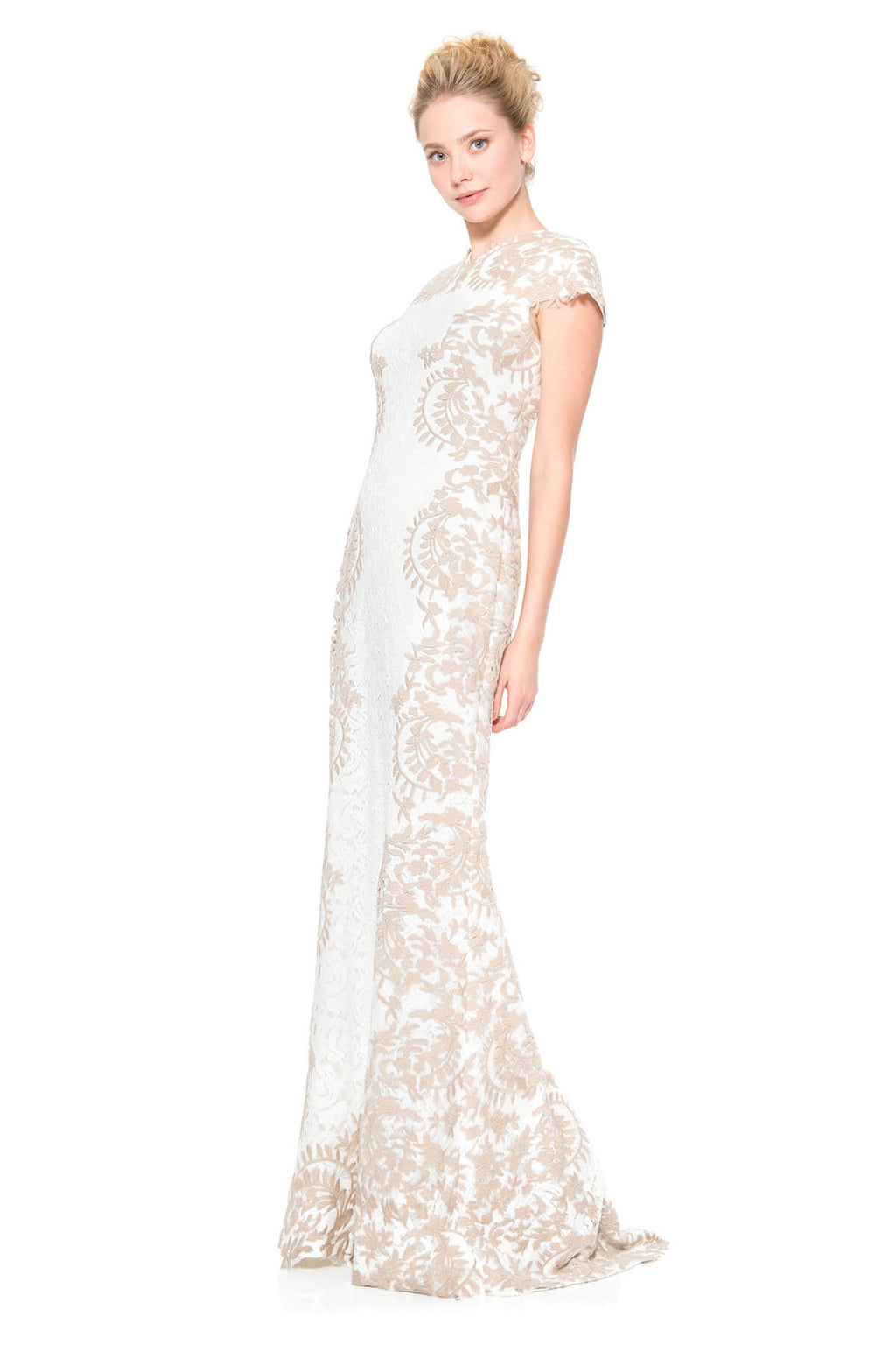 Contrast Embroidered Lace Panel Gown