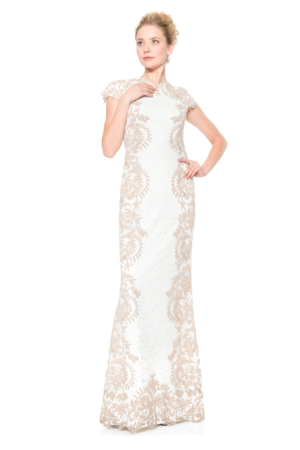 Contrast Embroidered Lace Panel Gown