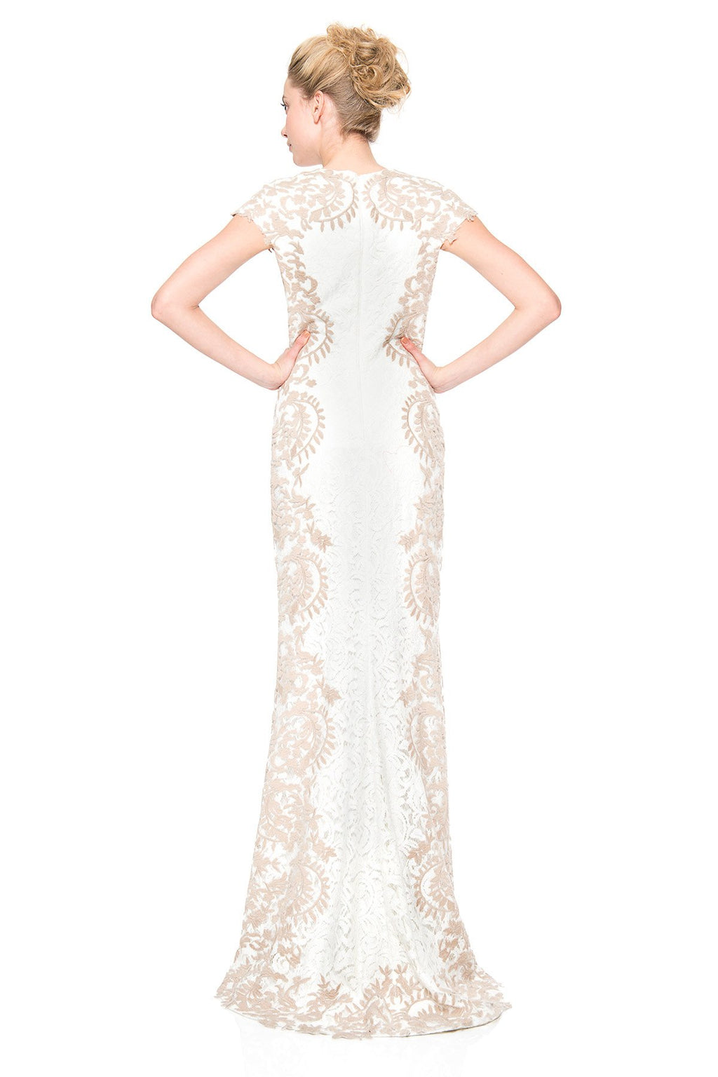 Contrast Embroidered Lace Panel Gown