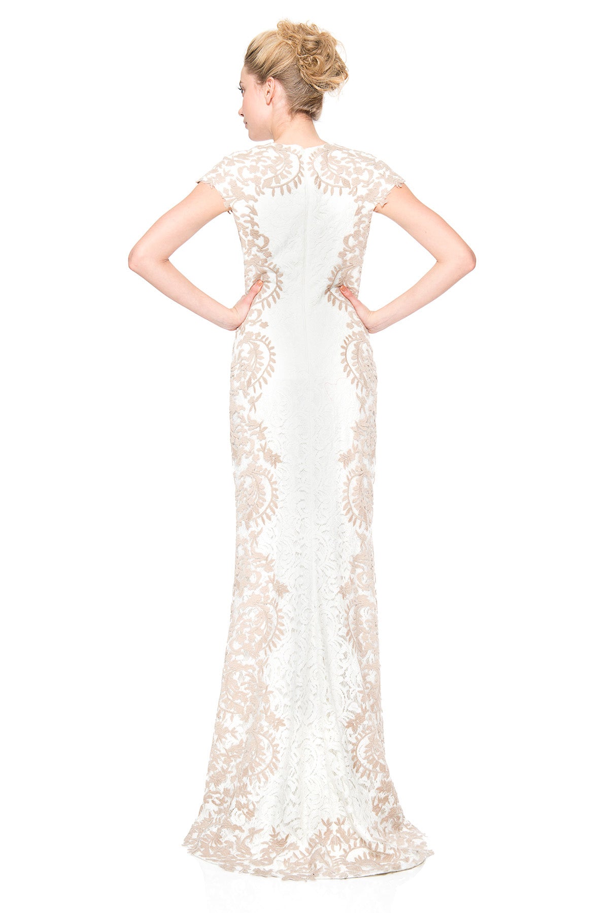 Contrast Embroidered Lace Panel Gown