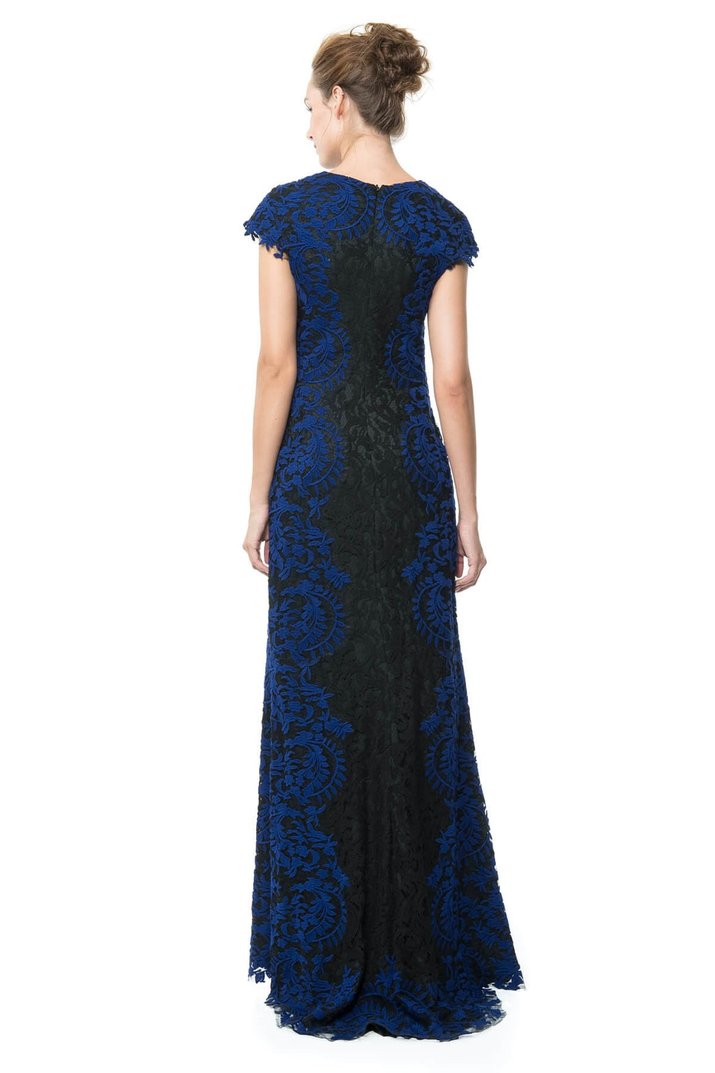 Contrast Embroidered Lace Panel Gown