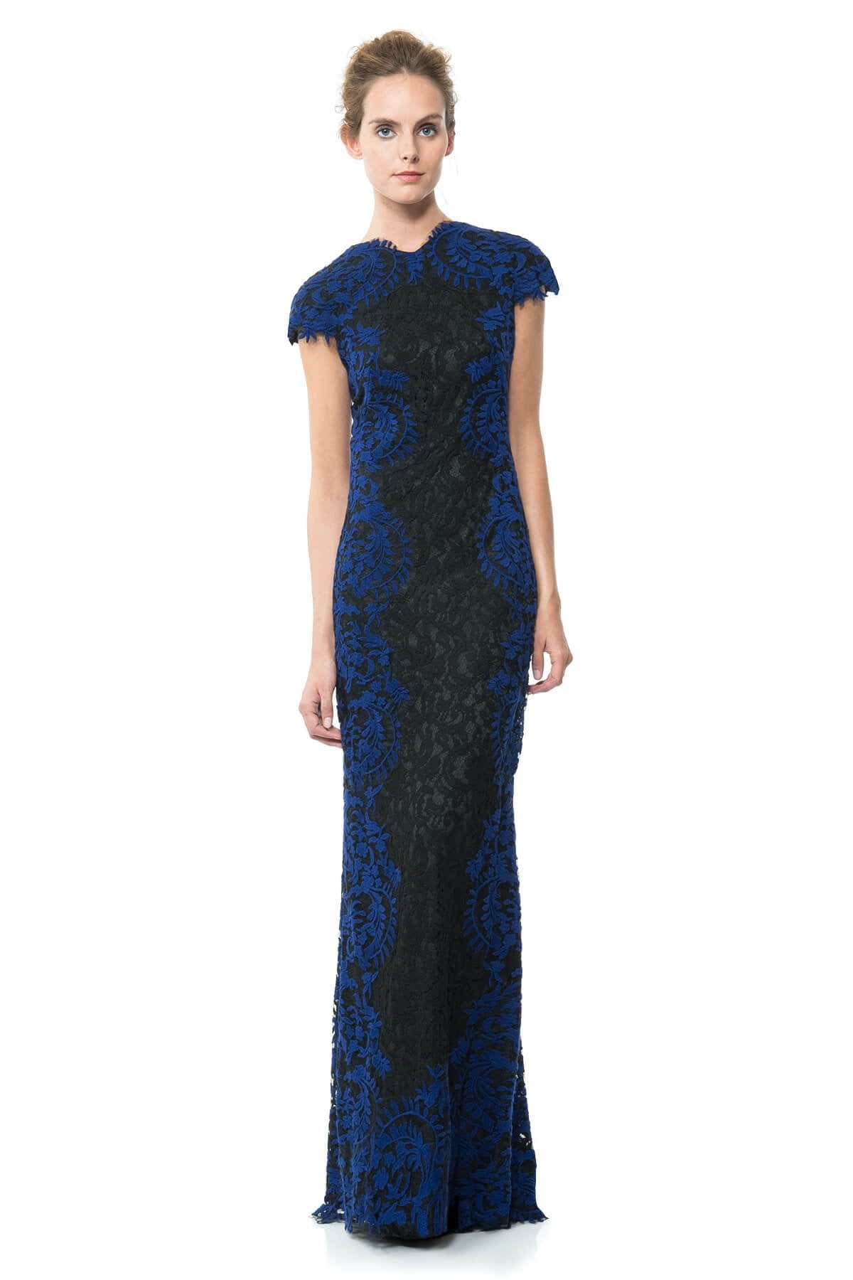 Contrast Embroidered Lace Panel Gown