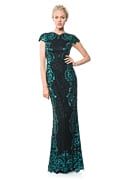 Contrast Paillette Embroidered Lace Panel Gown