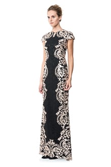 Contrast Paillette Embroidered Lace Panel Gown