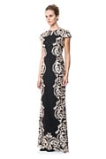 Contrast Paillette Embroidered Lace Panel Gown