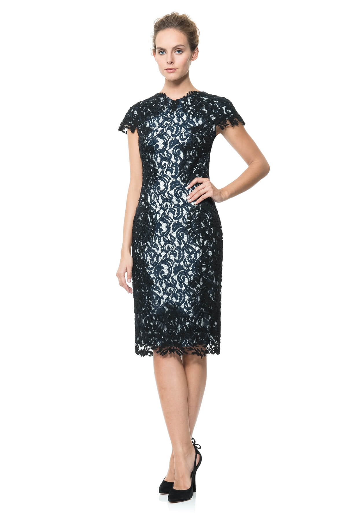 Contrast Embroidered Lace Panel Dress