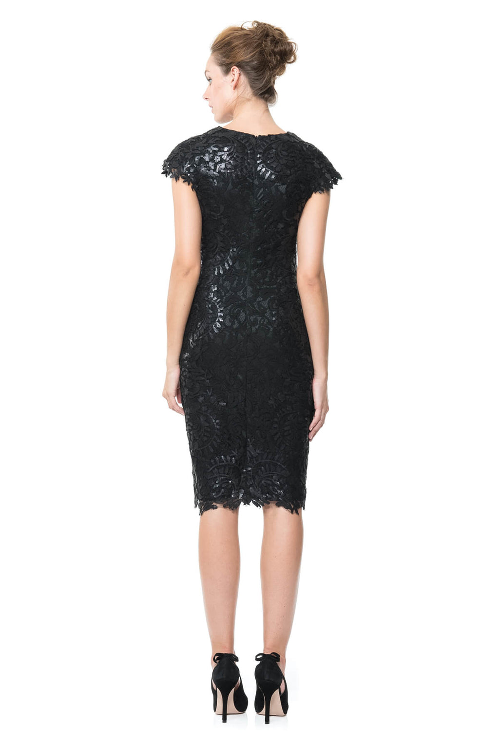 Contrast Paillette Embroidered Lace Panel Dress