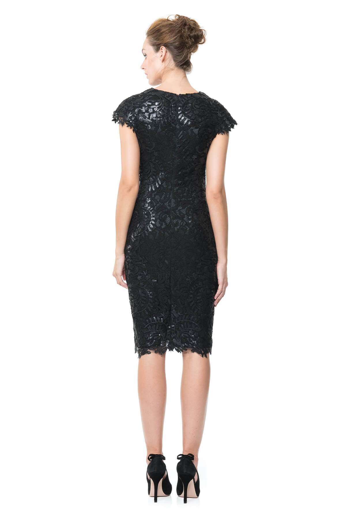 Contrast Paillette Embroidered Lace Panel Dress