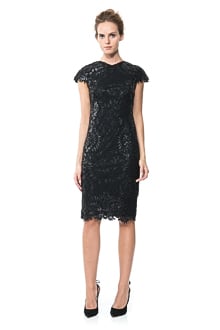 Contrast Paillette Embroidered Lace Panel Dress
