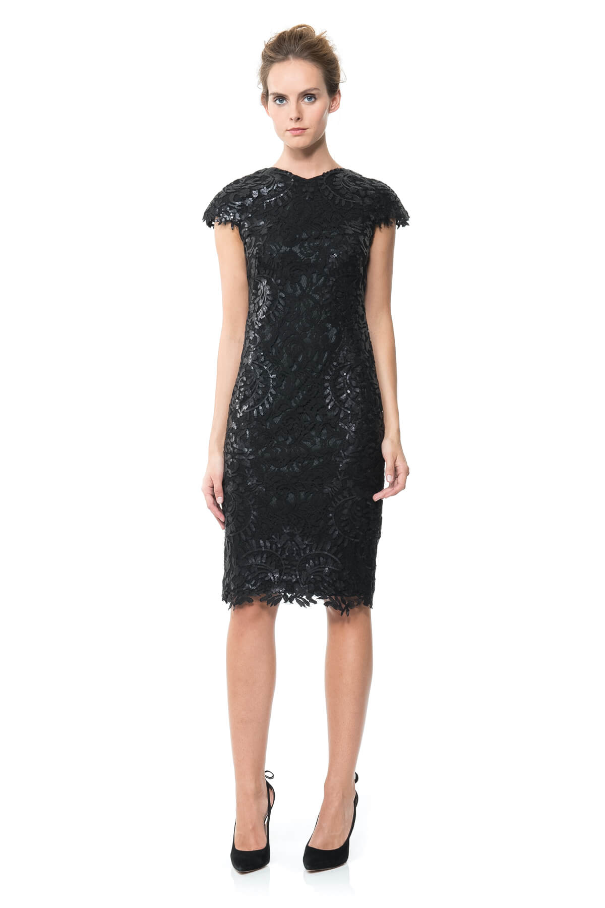 Contrast Paillette Embroidered Lace Panel Dress