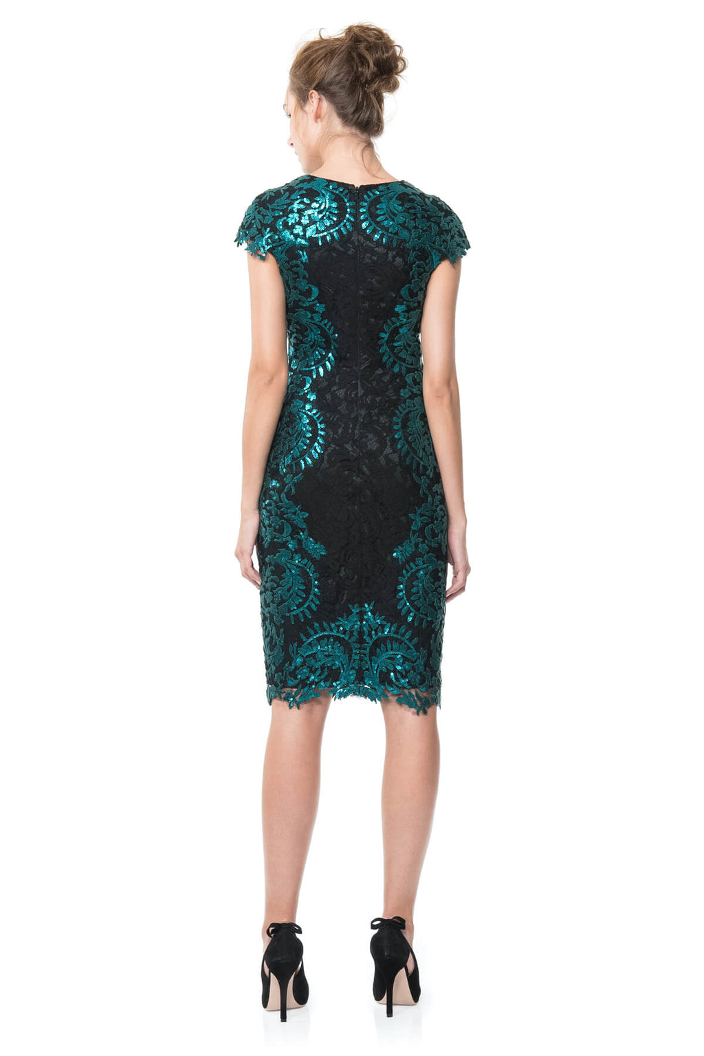 Contrast Paillette Embroidered Lace Panel Dress