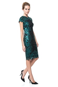 Contrast Paillette Embroidered Lace Panel Dress