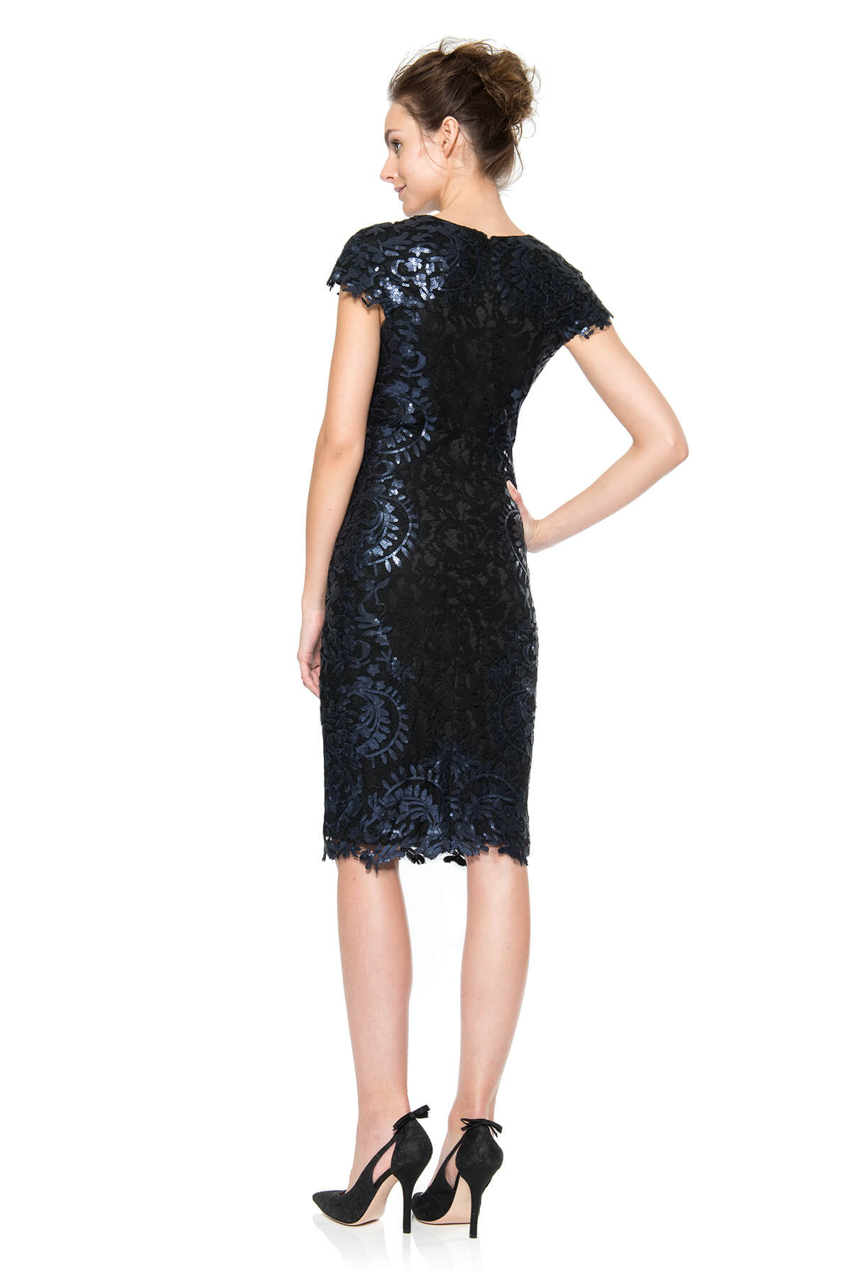 Contrast Paillette Embroidered Lace Panel Dress