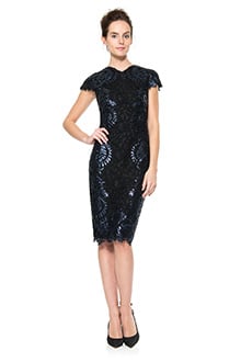 Contrast Paillette Embroidered Lace Panel Dress