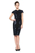 Contrast Paillette Embroidered Lace Panel Dress