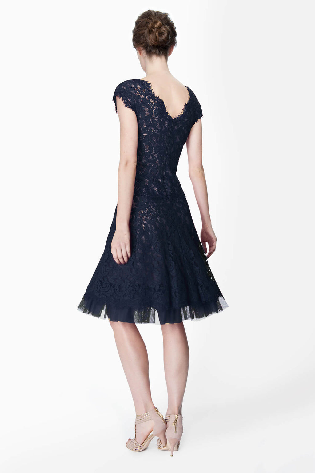 Lace Cap Sleeve Dress in Navy / Nude