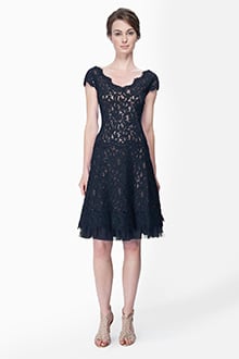 Lace Cap Sleeve Dress in Navy / Nude