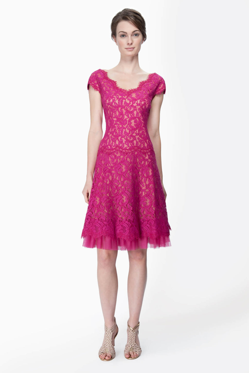 Lace Cap Sleeve Dress in Wild Orchid