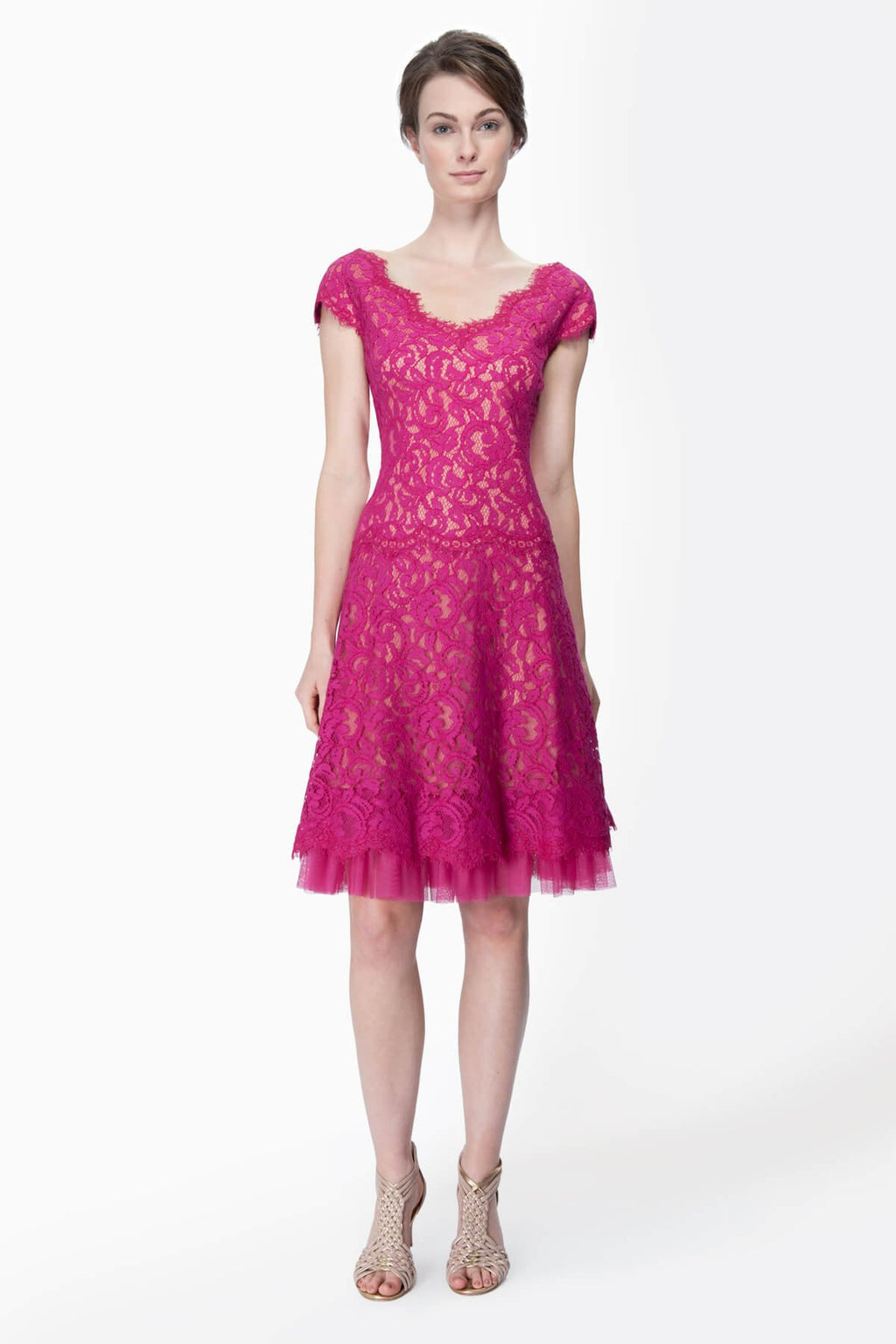 Lace Cap Sleeve Dress in Wild Orchid