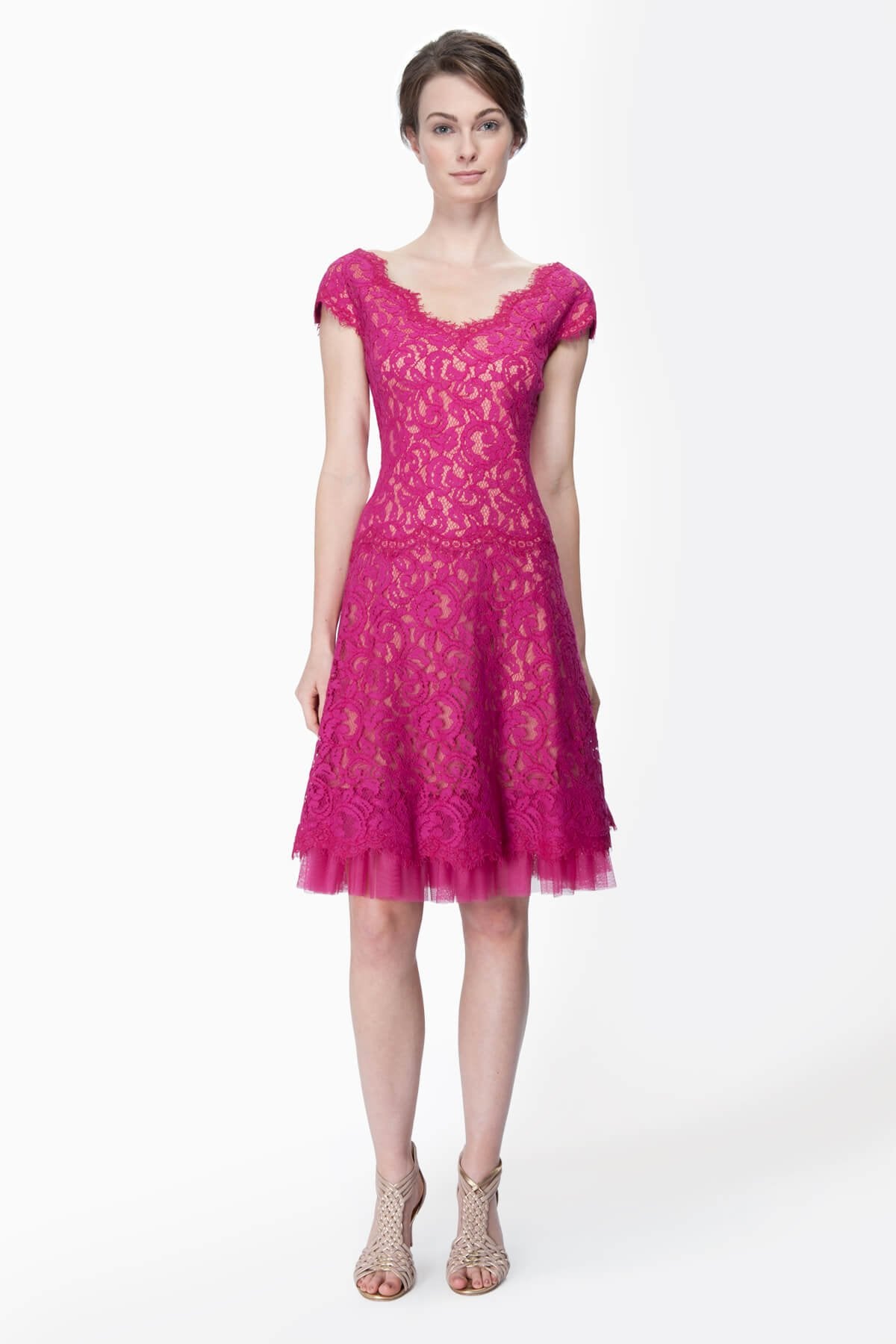 Lace Cap Sleeve Dress in Wild Orchid