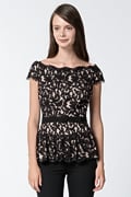 Off Shoulder Peplum Top in Black / Primrose