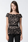 Off Shoulder Peplum Top in Black / Primrose