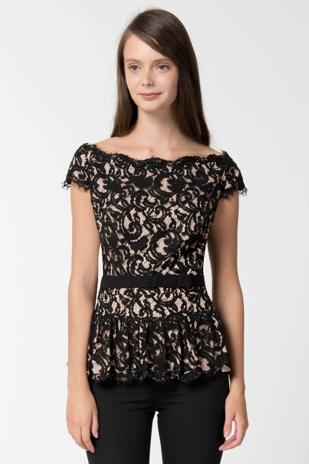 Off Shoulder Peplum Top in Black / Primrose