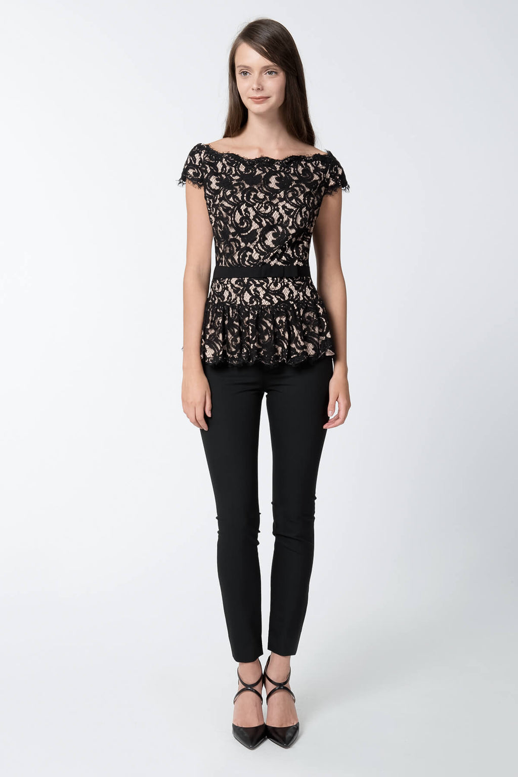Off Shoulder Peplum Top in Black / Primrose
