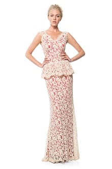 Contrast Lace Peplum Gown in Jute / Flame