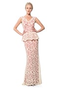 Contrast Lace Peplum Gown in Jute / Flame