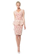 Contrast Lace Peplum Dress in Jute / Flame