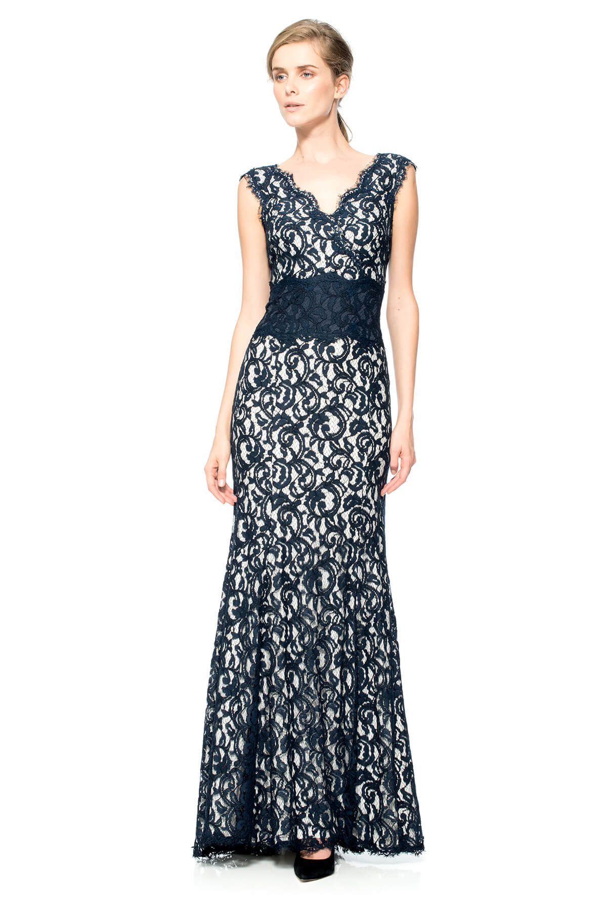 Tadashi Shoji Petite Size - Contrast Lace Waist Gown