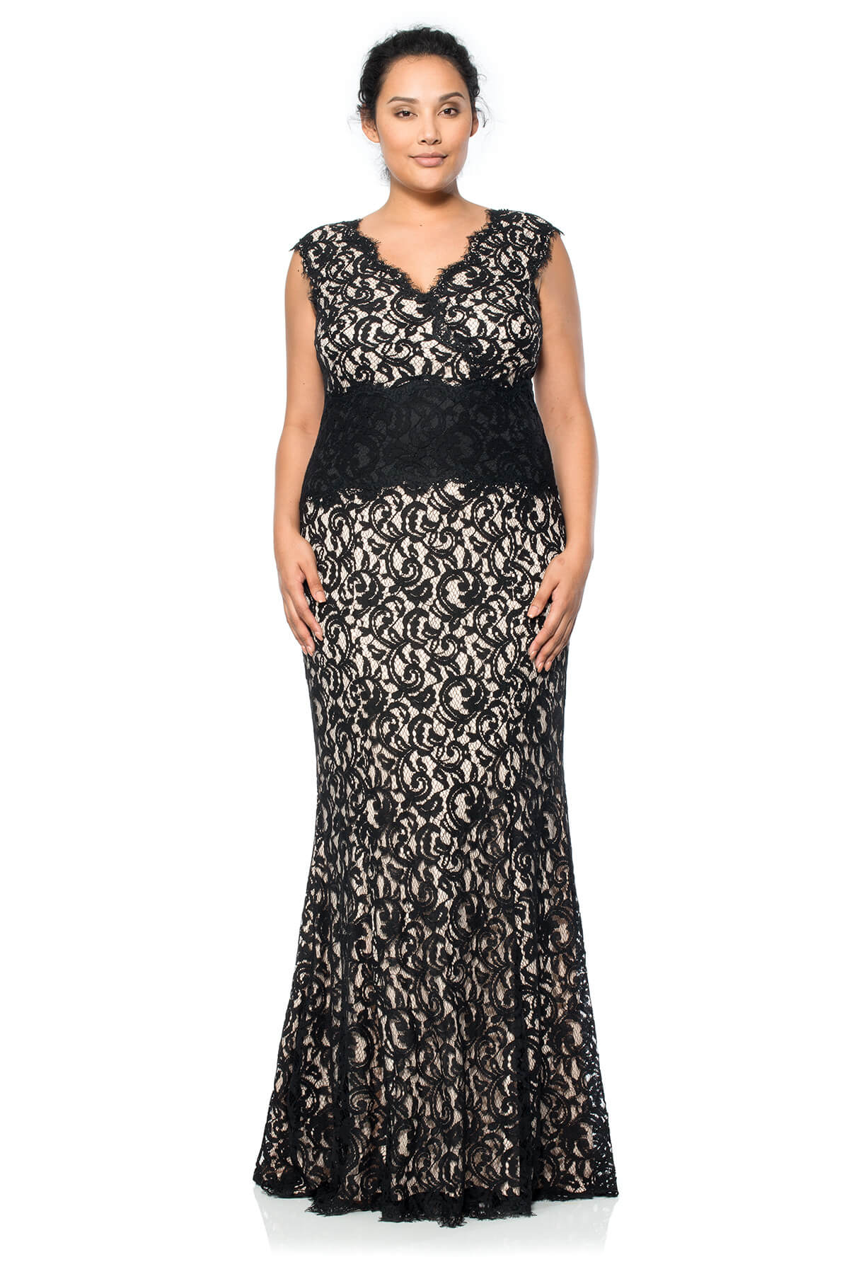 Tadashi Shoji Plus Size - Contrast Lace Waist Gown