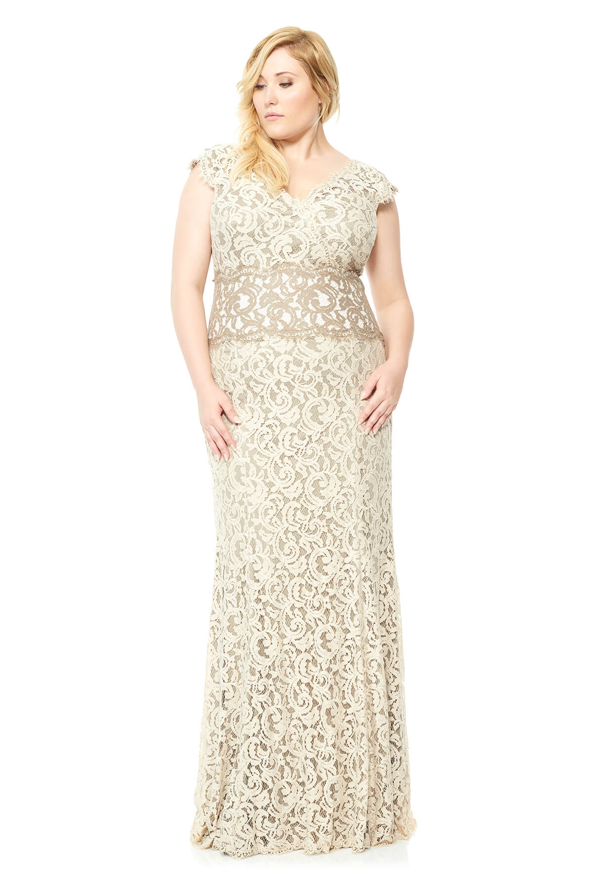 Tadashi Shoji Plus Size - Contrast Lace Waist Gown