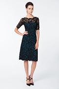 Short Sleeve A-Line Lace Dress in Black / Prussian Blue
