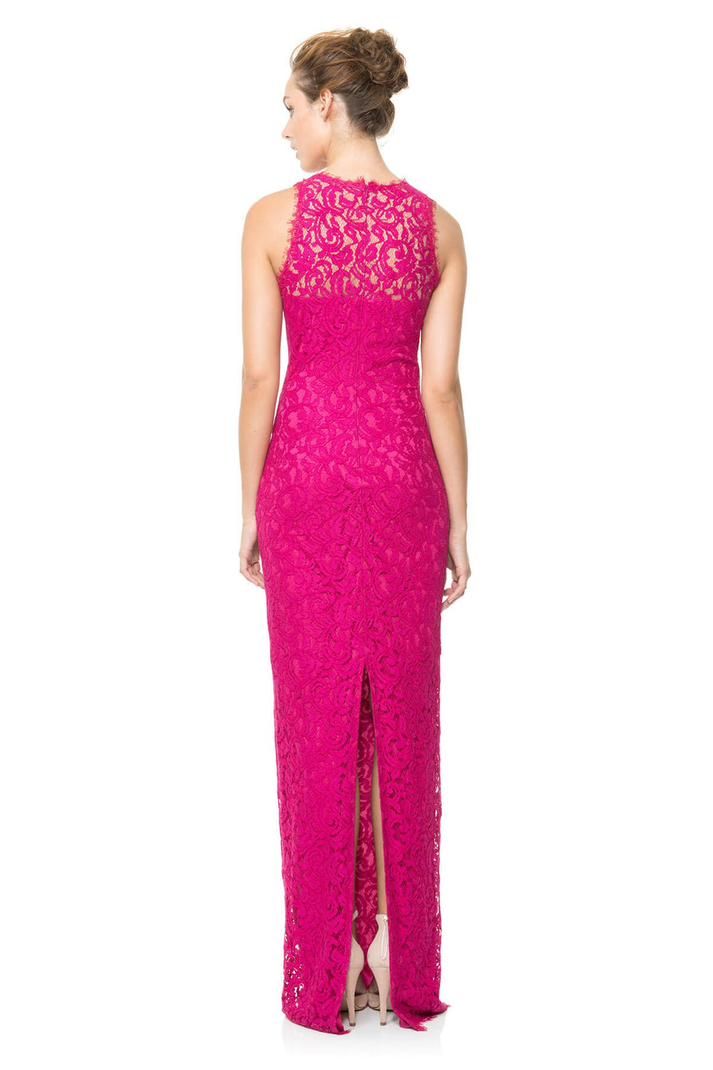 Lace Illusion Neckline Column Gown