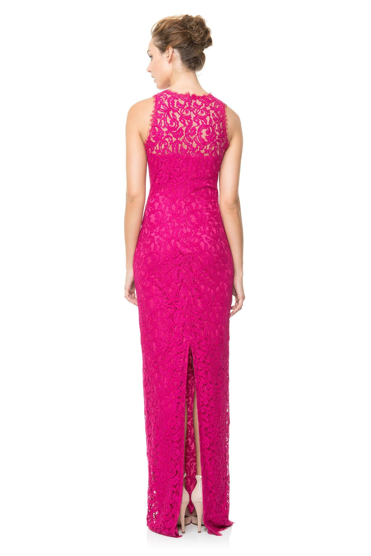 Lace Illusion Neckline Column Gown