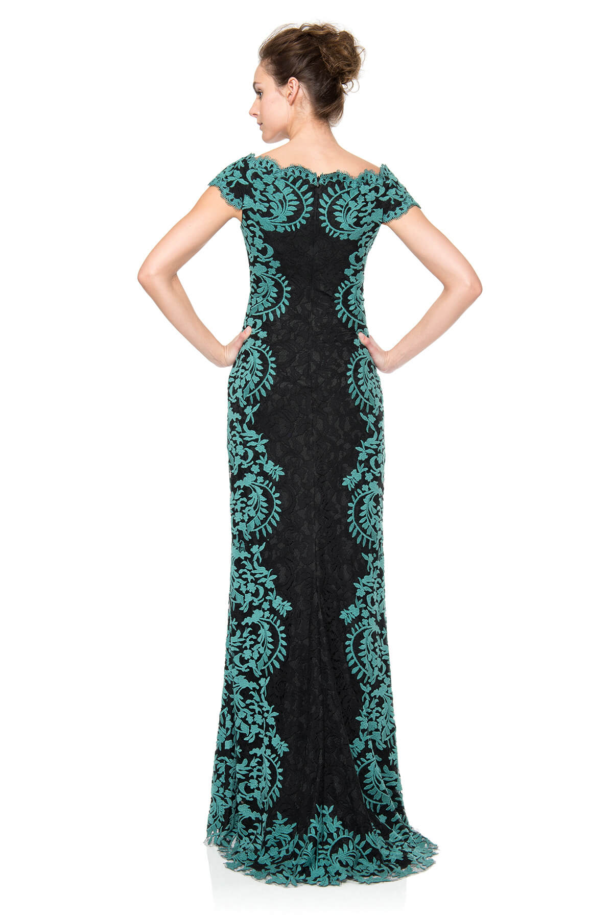 Contrast Embroidered Lace Panel Gown