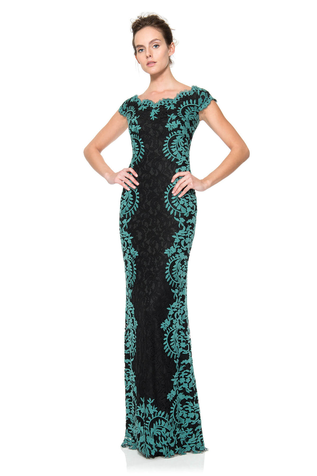 Contrast Embroidered Lace Panel Gown