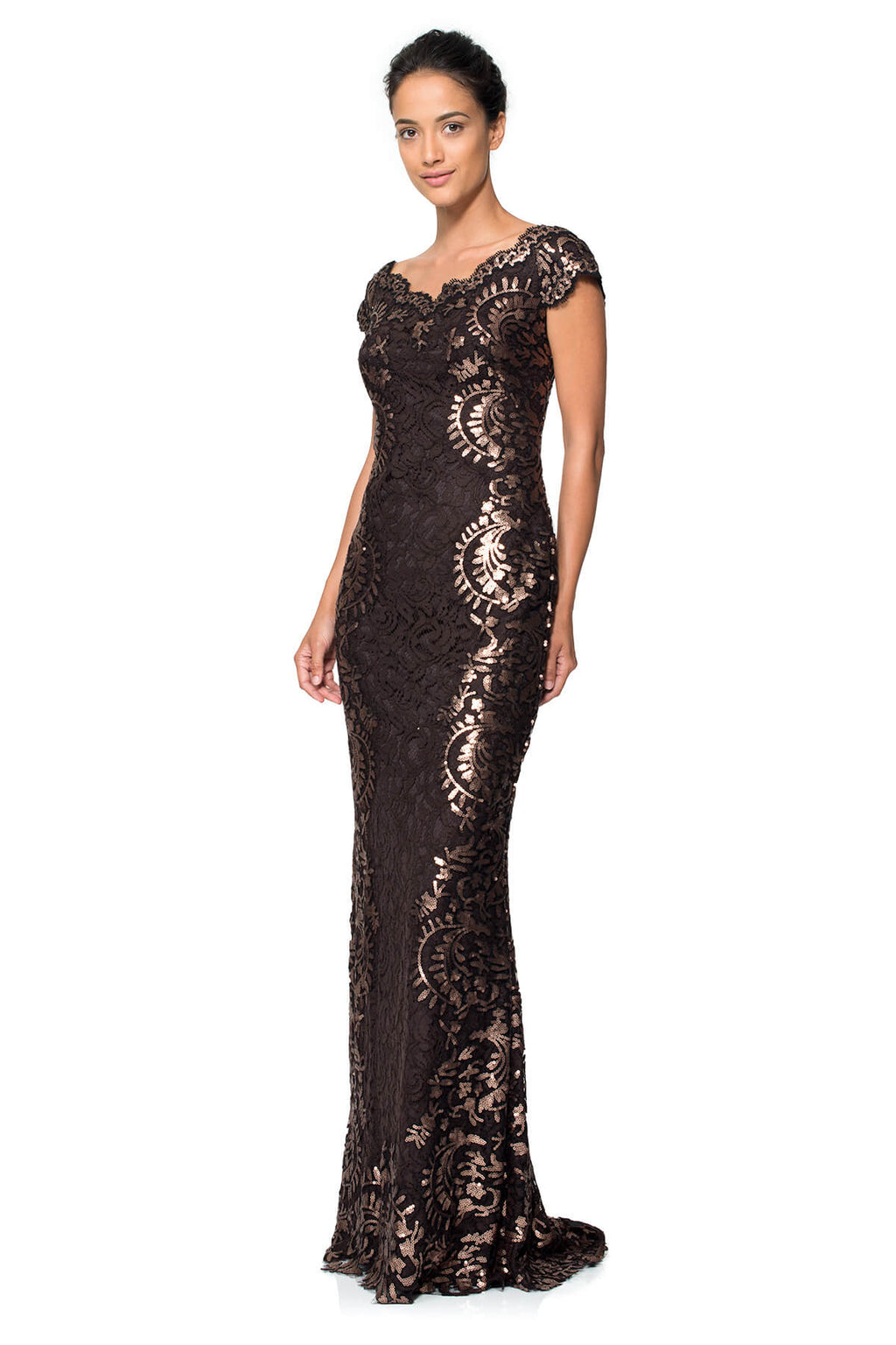 Paillette Lace Panel Gown